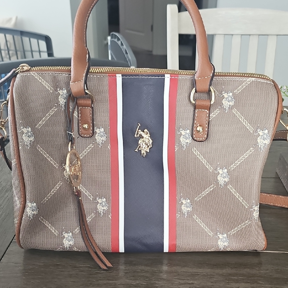 Ralph Lauren Brown and Navy Hobo Bag